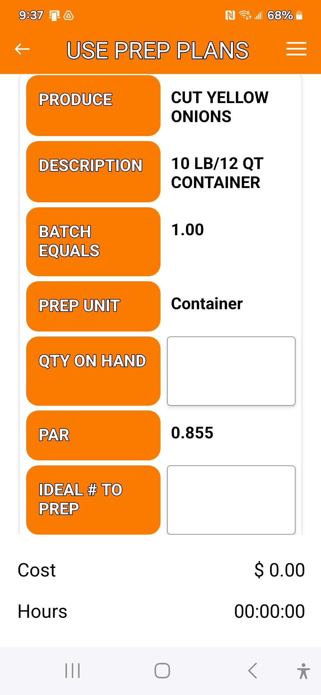 WookAI mobile app tracking prepped recipes on hand against par levels